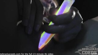 pretty and innocent virgin masturbating for the first time with kinky glowsticks