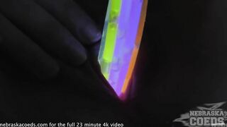 pretty and innocent virgin masturbating for the first time with kinky glowsticks