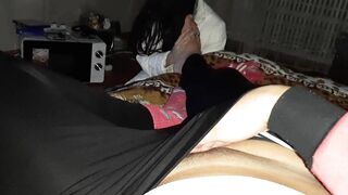 While my girlfriend watches a movie and massages my legs, I masturbate - Fly girls orgasm