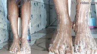 Black girl feet washing and pussy playing