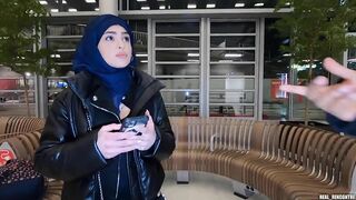 Iranian girl Nadja is wearing a hijab and gets anally fucked in the toilet and in a hallway to pay for the plane!!!