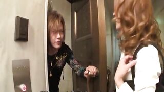 Attractive Japanese saleswoman gets gangbanged and creampied