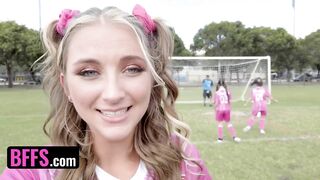 Soccer Girls Freya von Doom, Macy Meadows & Violet Gems Take Turns Riding Their Trainers Dick - BFFS