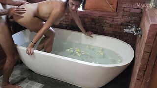 A beautiful romantic blowjob and doggystyle in the bathroom