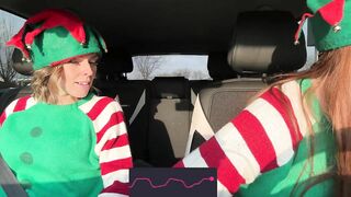 Horny elves cumming in drive thru with lush remote controlled vibrators featuring Nadia Foxx