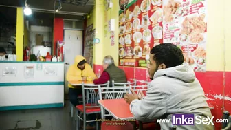 Mature white waitress fucks black guy for not paying for her food