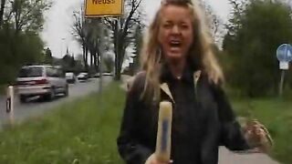 An outstanding German blonde making a cock cum hard with her wide mouth