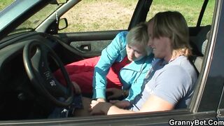 Blonde granny picked up and fucked near the road