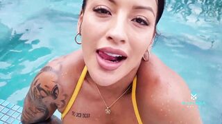 Latina on her trip through Brazil, fucks her new neighbor in the hotel jaccuzi with a amazing outdoor view - Big Cock AllanDelon