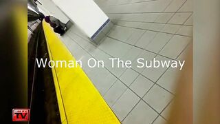 Wicked purple-haired girl makes water at the subway