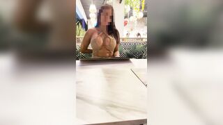Miadeluxe titty flash and masturbates in public restaurant, after squirts in bathroom