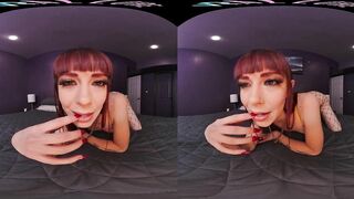 Tiny redhead rides her male sex doll in virtual reality