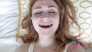 Skinny Amateur redhead with small tits & braces gets pussy eaten and rides cock (POV) Scarlet Skies