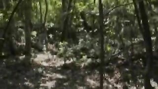 Natural titted German lady gets her muff destroyed in the middle of the woods