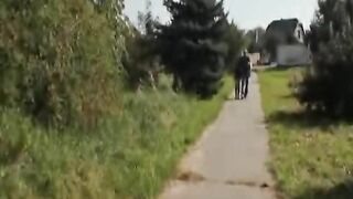Beautiful dark haired babe from Germany gets fucked near the road