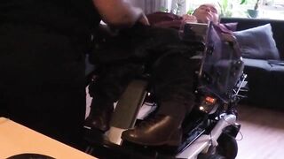 Handicapped man in wheelchair gets fingers in his ass