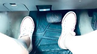 Masturbating while driving showing feet on pedals also