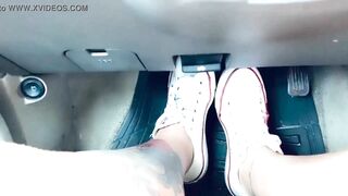 Masturbating while driving showing feet on pedals also