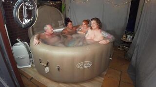 Amateur Hot tub fun with 3 hot British Milfs