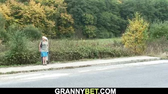 He picks up 70 yo old blonde granny for sex