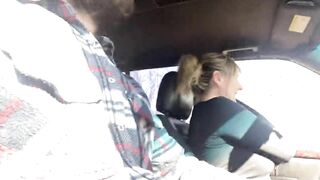 She sucks my dick while I drive and I stop and fuck her ass