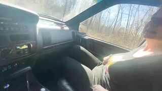 She sucks my dick while I drive and I stop and fuck her ass