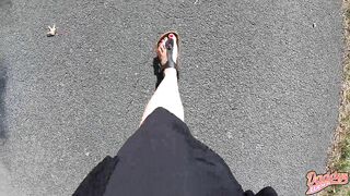 Footwalk in public-Walk with my dirty little feet