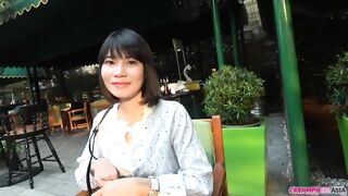 Very cute Thai babe lets him cum in her pussy