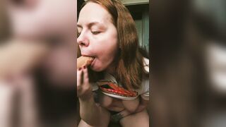 Horny Ginger with big natural tits and Pierced Nipples sucks Dildos and fingers her wet pussy