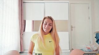 Slender blonde did not expect that she would be started on a dick after training