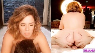 Intense female orgasm as she fucks a guy in a hot tub