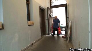 GRANNYBET - Guy picks up blonde granny and doggyfucks her