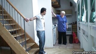 GRANNYBET - Guy picks up blonde granny and doggyfucks her