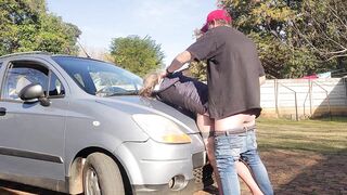 Sparowdox fucks petite blonde stepsister on her car