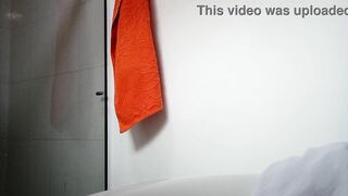 Homemade video leaks of sexy Latina in thong in the bathroom, perfect natural tits.