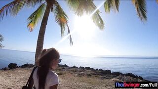 Asian GF and European boyfriend visit a beach and have passionate sex there