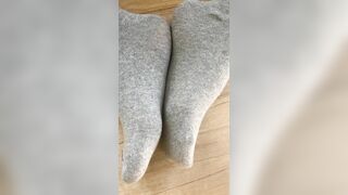 Spy on my smelly feet in grey socks FOOT FETISH