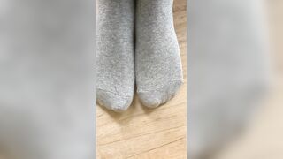 Spy on my smelly feet in grey socks FOOT FETISH