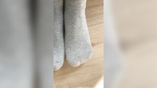 Spy on my smelly feet in grey socks FOOT FETISH