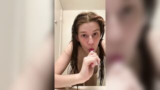 Sexy Teen Chokes On Toothbrush