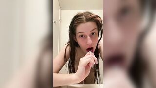 Sexy Teen Chokes On Toothbrush