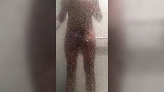 Uncut Latino playing with ass and dick in shower