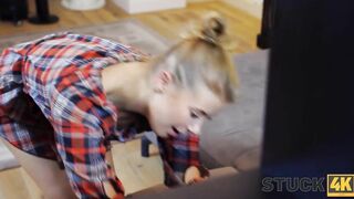 STUCK4K. Slender girl is surprised with her roommates fucking skills