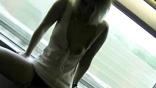 Round ass German blonde gets her pussy sprayed with cum on a train