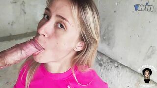 Extreme Public Fucking with a new sexy young neighbor behind the shop. Big Cumshot