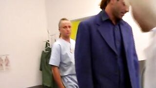 Hot German nurse with an amazing body gets cum all over her beautiful feet