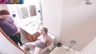 Masturbating stepmom in the bathroom invites stepson in for sex