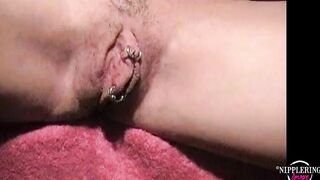 nippleringlover self piercing my pussy lips & inserting labia rings - vintage pussy piercing video