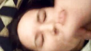 Facial Queen Smiles When Cum Splashes Her Cheek