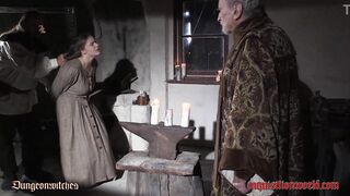 Busty blonde maid interrogated by inquisitorial judges (Trailer "Justine")